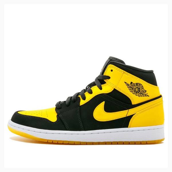 Black / Yellow Men\'s Nike Mid New Love Basketball Shoes Air Jordan 1 | JD-431RC