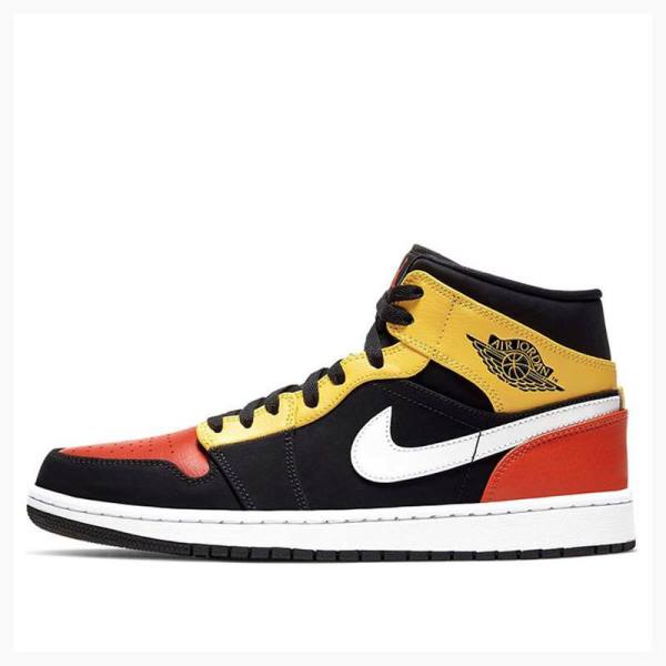 Black / Yellow / Orange Men\'s Nike Mid SE Basketball Shoes Air Jordan 1 | JD-072WH