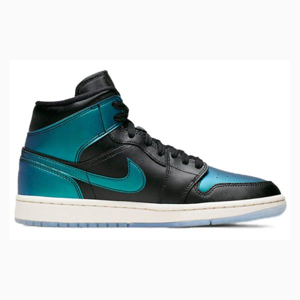 Blue / Black Women's Nike Mid Iridescent Basketball Shoes Air Jordan 1 | JD-439ZO