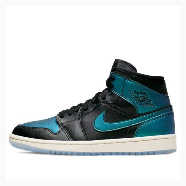 Blue / Black Women\'s Nike Mid Iridescent Basketball Shoes Air Jordan 1 | JD-439ZO