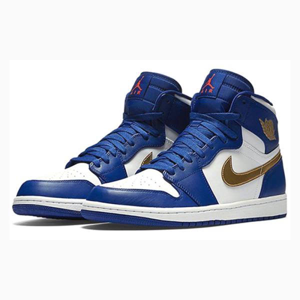 Blue / Gold Men's Nike Retro High Olympic Metal Basketball Shoes Air Jordan 1 | JD-857BW