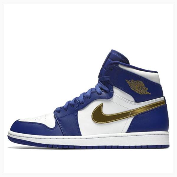 Blue / Gold Men\'s Nike Retro High Olympic Metal Basketball Shoes Air Jordan 1 | JD-857BW