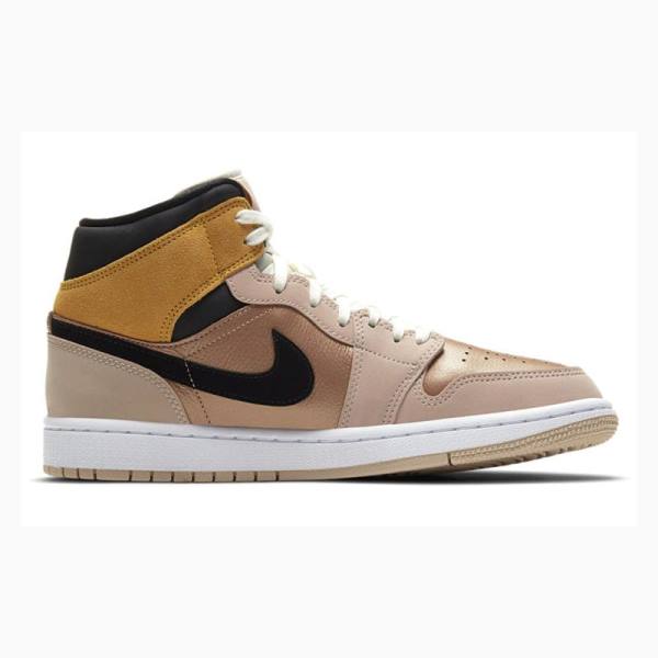 Brown / Gold Women's Nike Mid SE Particle Basketball Shoes Air Jordan 1 | JD-562GA