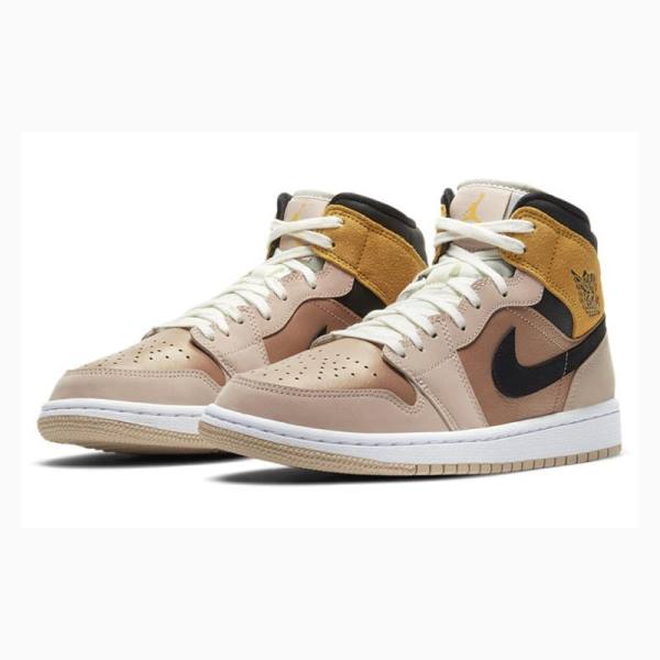 Brown / Gold Women's Nike Mid SE Particle Basketball Shoes Air Jordan 1 | JD-562GA