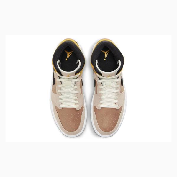 Brown / Gold Women's Nike Mid SE Particle Basketball Shoes Air Jordan 1 | JD-562GA