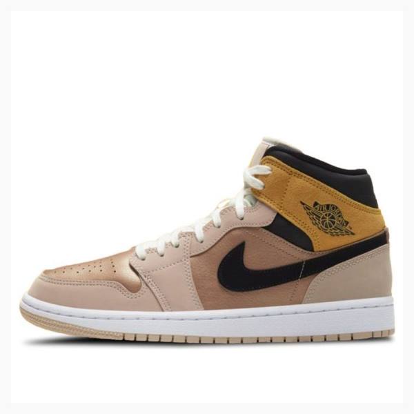 Brown / Gold Women\'s Nike Mid SE Particle Basketball Shoes Air Jordan 1 | JD-562GA