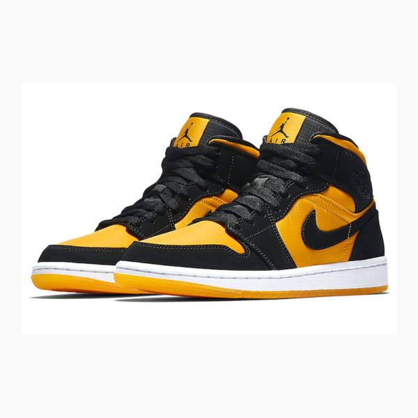 Gold / Black Men's Nike Mid Basketball Shoes Air Jordan 1 | JD-035CD