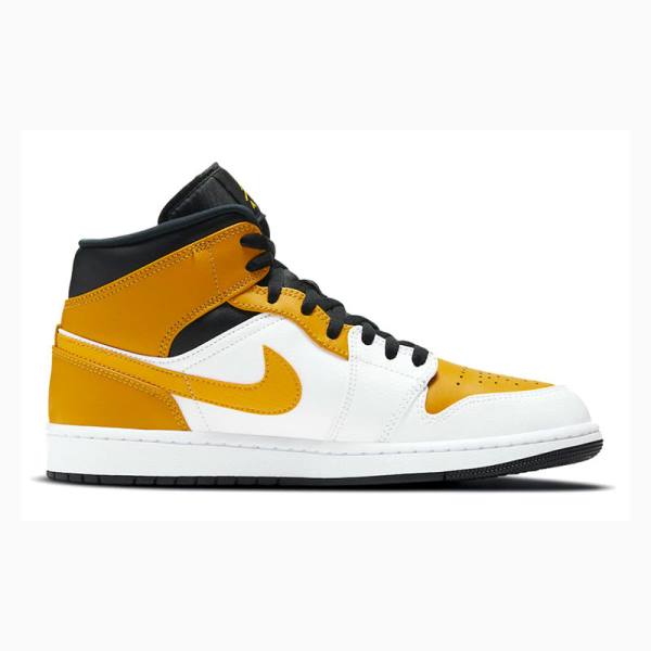 Gold / White Men's Nike Mid Basketball Shoes Air Jordan 1 | JD-107TB