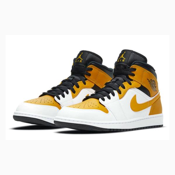 Gold / White Men's Nike Mid Basketball Shoes Air Jordan 1 | JD-107TB