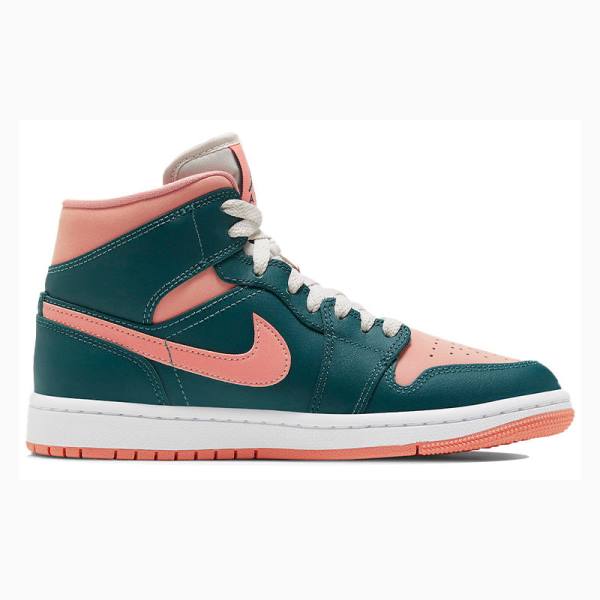 Green / Pink Women's Nike Mid Teal Basketball Shoes Air Jordan 1 | JD-523DM