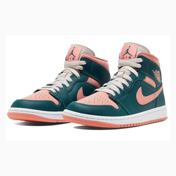 Green / Pink Women's Nike Mid Teal Basketball Shoes Air Jordan 1 | JD-523DM