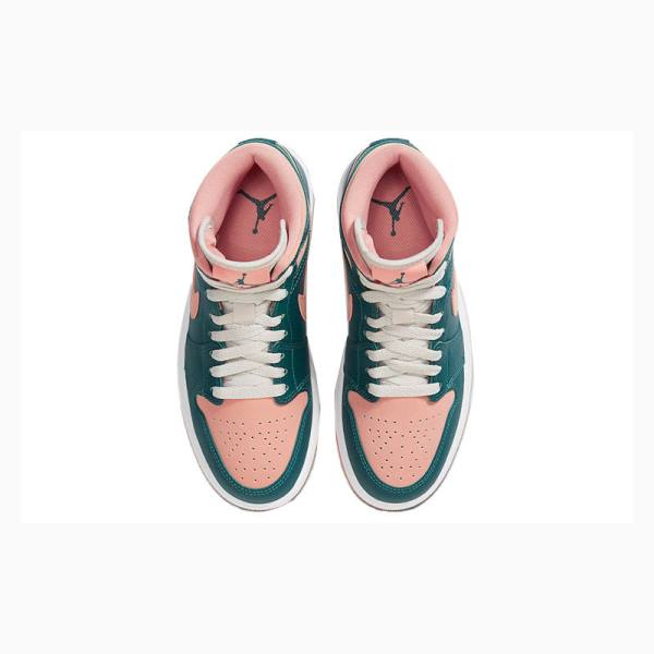 Green / Pink Women's Nike Mid Teal Basketball Shoes Air Jordan 1 | JD-523DM