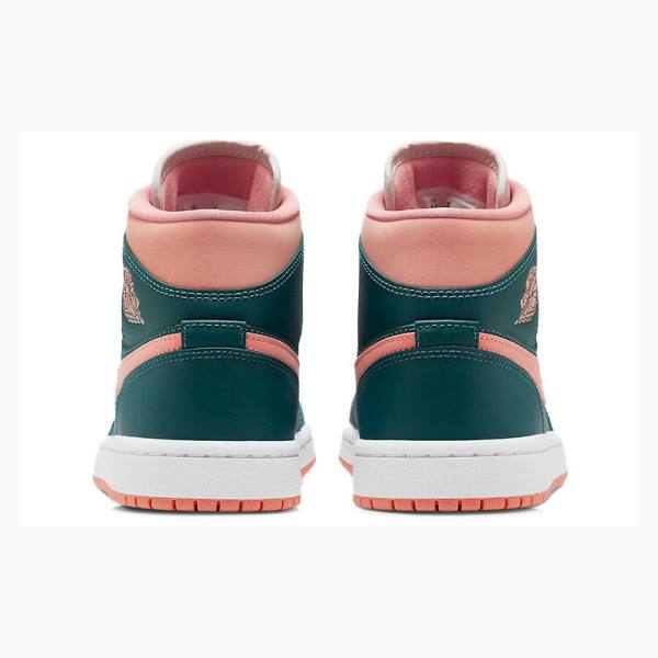 Green / Pink Women's Nike Mid Teal Basketball Shoes Air Jordan 1 | JD-523DM