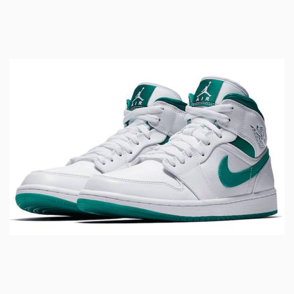 Green / White Men's Nike Mid Basketball Shoes Air Jordan 1 | JD-518TK