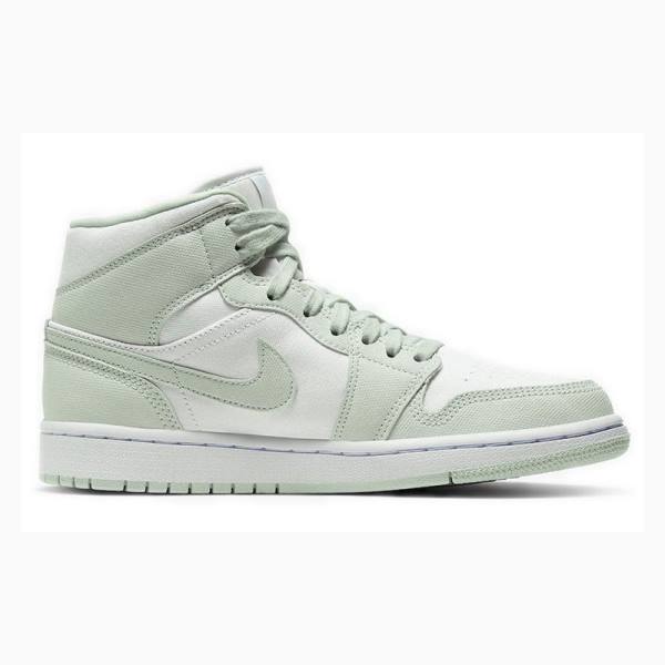 Green / White Women's Nike Mid Spruce Aura Basketball Shoes Air Jordan 1 | JD-691NO