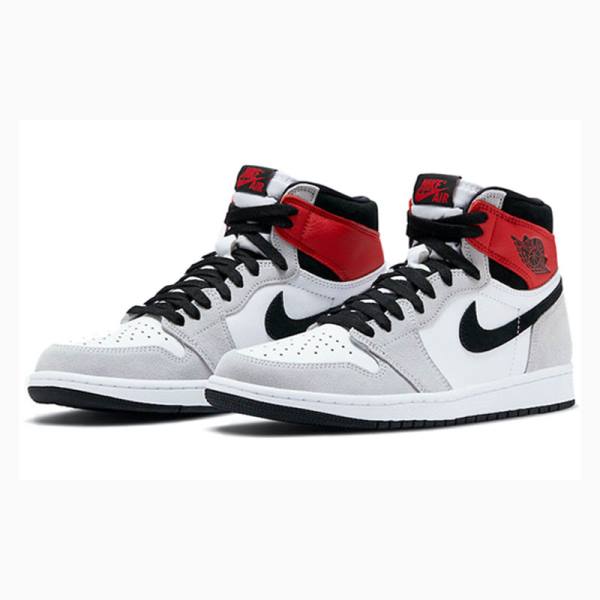 Grey / Black / Red Men's Nike Retro High OG Light Smoke Basketball Shoes Air Jordan 1 | JD-629GO