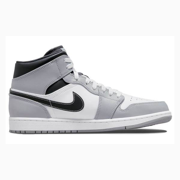 Grey / White / Black Men's Nike Mid Smoke Basketball Shoes Air Jordan 1 | JD-834EM