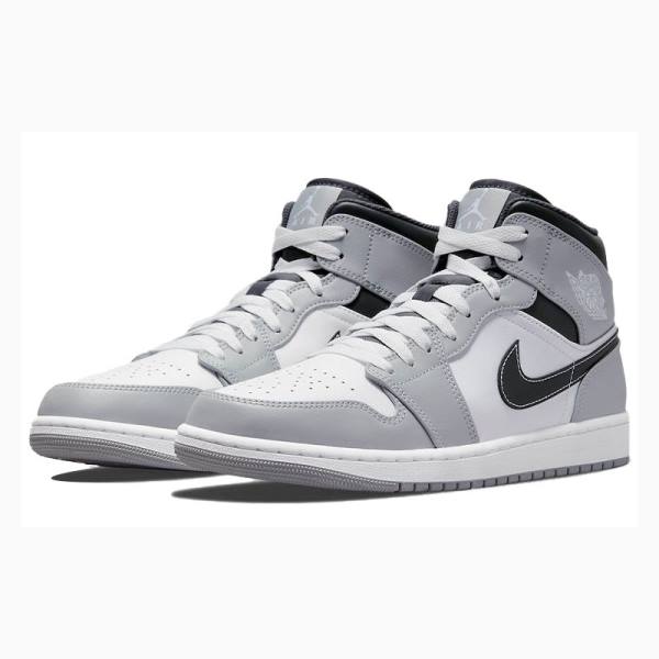 Grey / White / Black Men's Nike Mid Smoke Basketball Shoes Air Jordan 1 | JD-834EM