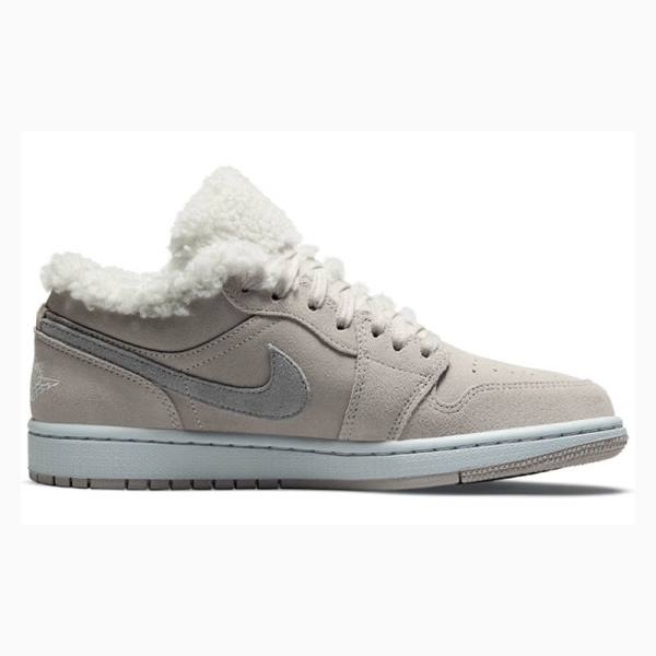 Grey Women's Nike Low Sherpa Fleece Sneakers Air Jordan 1 | JD-295PK