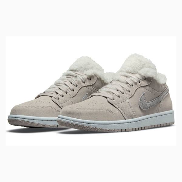 Grey Women's Nike Low Sherpa Fleece Sneakers Air Jordan 1 | JD-295PK