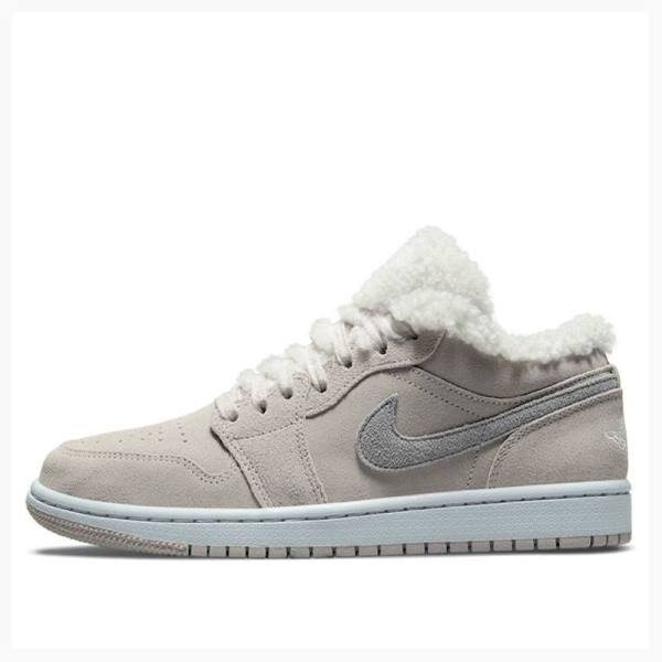 Grey Women\'s Nike Low Sherpa Fleece Sneakers Air Jordan 1 | JD-295PK