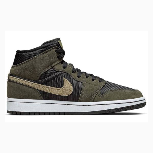 Olive / Black Women's Nike Mid Military Basketball Shoes Air Jordan 1 | JD-924SX