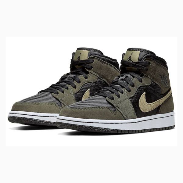 Olive / Black Women's Nike Mid Military Basketball Shoes Air Jordan 1 | JD-924SX