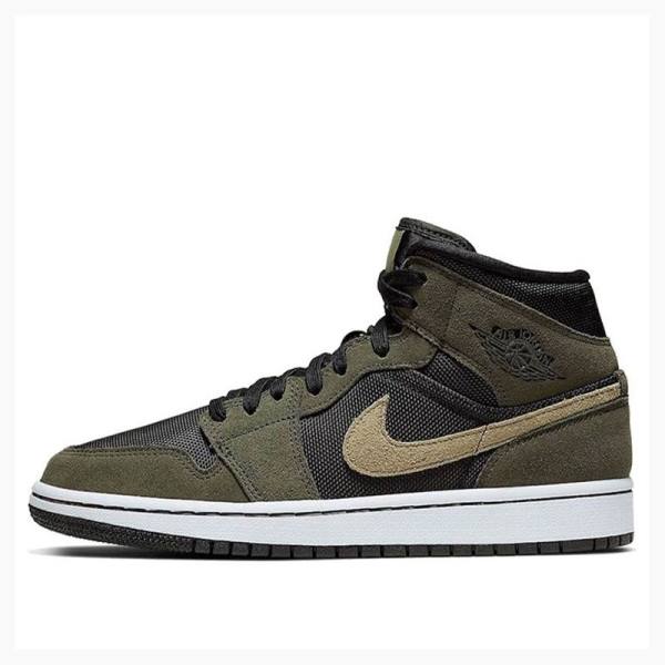 Olive / Black Women\'s Nike Mid Military Basketball Shoes Air Jordan 1 | JD-924SX