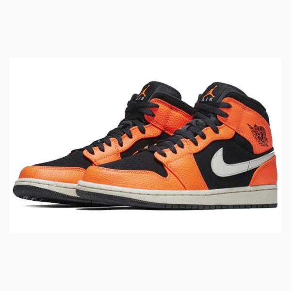 Orange Black Men's Nike Mid Basketball Shoes Air Jordan 1 | JD-518CF