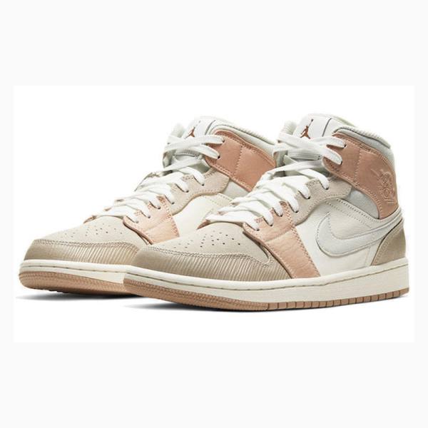 Pink / Beige Men's Nike Mid Milan Basketball Shoes Air Jordan 1 | JD-097UI