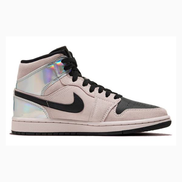 Pink / Black Women's Nike Mid Iridescent Basketball Shoes Air Jordan 1 | JD-512EL