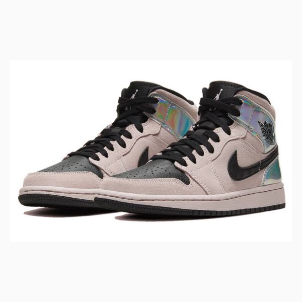 Pink / Black Women's Nike Mid Iridescent Basketball Shoes Air Jordan 1 | JD-512EL