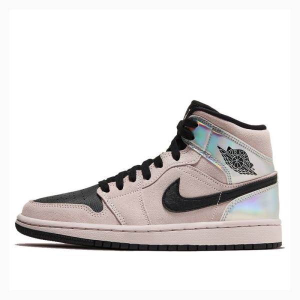 Pink / Black Women\'s Nike Mid Iridescent Basketball Shoes Air Jordan 1 | JD-512EL