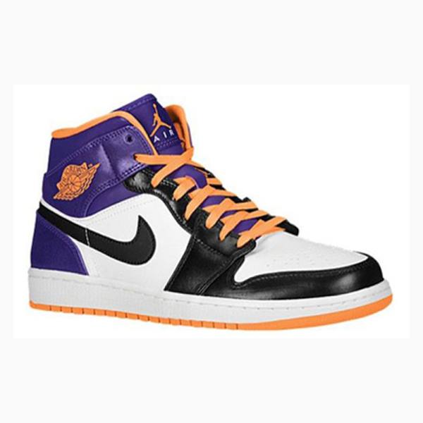 Purple / Black / Orange Men's Nike Mid White Bright Citrus Basketball Shoes Air Jordan 1 | JD-178FU