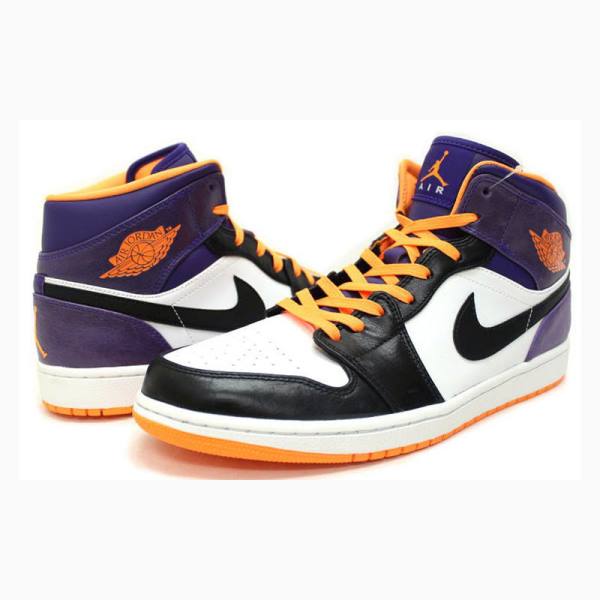 Purple / Black / Orange Men's Nike Mid White Bright Citrus Basketball Shoes Air Jordan 1 | JD-178FU