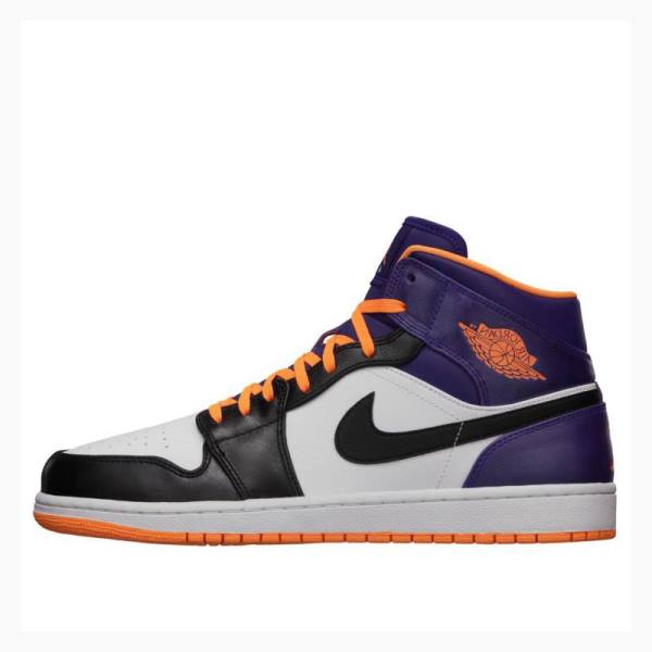 Purple / Black / Orange Men\'s Nike Mid White Bright Citrus Basketball Shoes Air Jordan 1 | JD-178FU