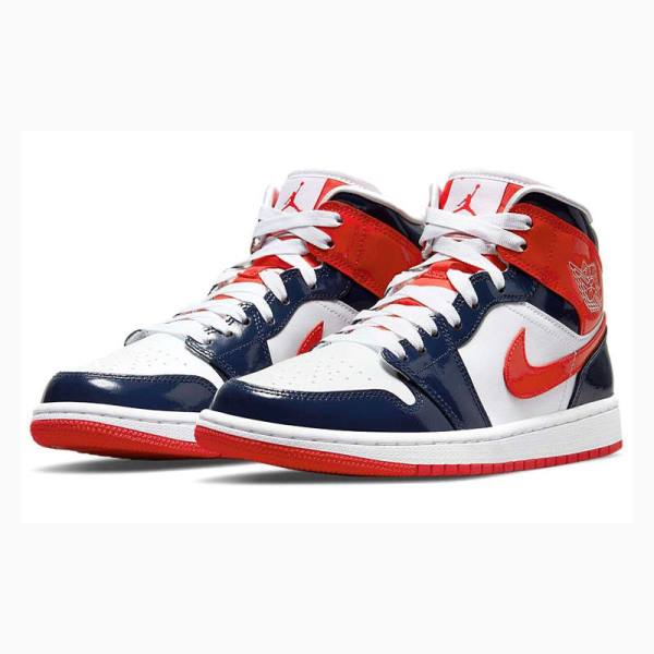 Red / Blue Women's Nike Mid Basketball Shoes Air Jordan 1 | JD-896OU