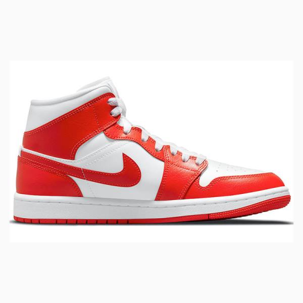 Red / White Women's Nike Mid Basketball Shoes Air Jordan 1 | JD-518UY