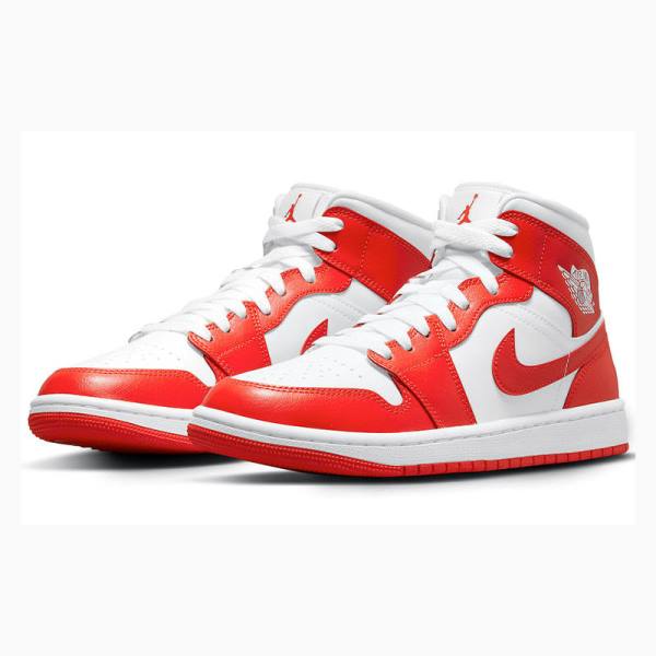 Red / White Women's Nike Mid Basketball Shoes Air Jordan 1 | JD-518UY