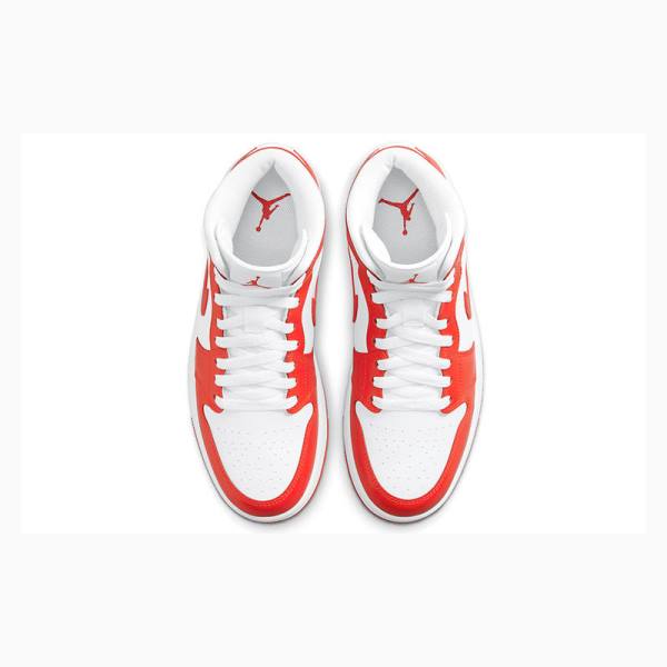 Red / White Women's Nike Mid Basketball Shoes Air Jordan 1 | JD-518UY