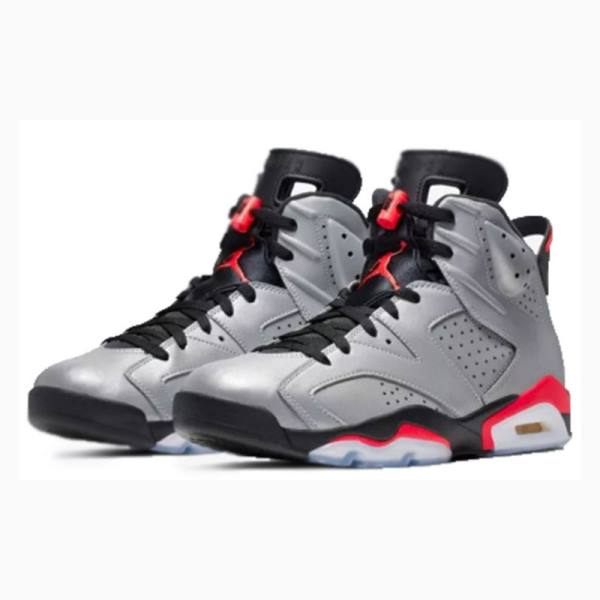 Silver / Black / Red Men's Nike Retro Reflective Infrared Basketball Shoes Air Jordan 6 | JD-716FN