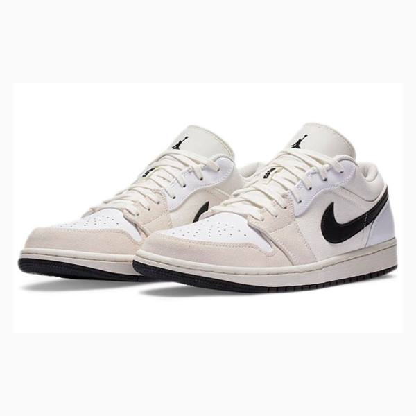 White / Beige / Black Men's Nike Low Sail Sneakers Air Jordan 1 | JD-964OF