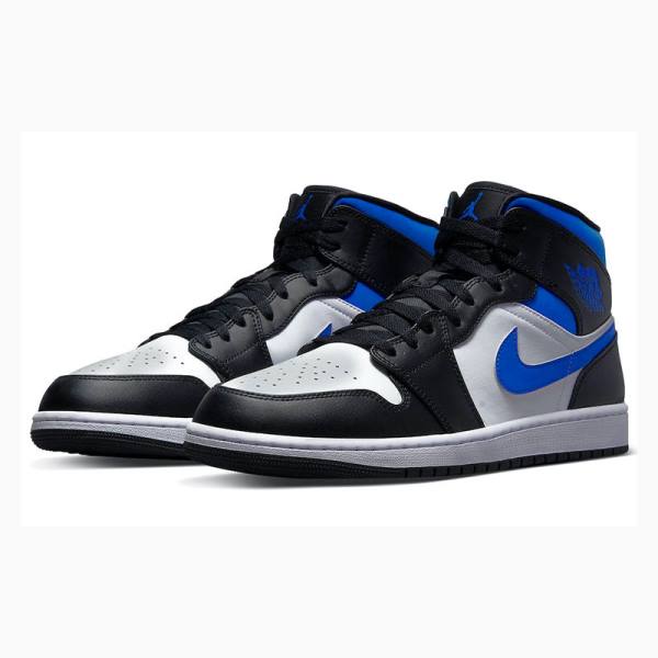 White / Black / Blue Men's Nike Mid Basketball Shoes Air Jordan 1 | JD-305QN