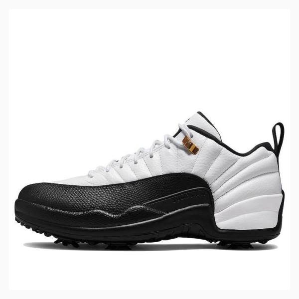 White / Black Men\'s Nike Low Golf Taxi Unisex Sneakers Air Jordan 12 | JD-352UH