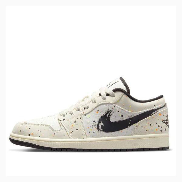 White / Black Men\'s Nike Low SE Brushstroke Sneakers Air Jordan 1 | JD-035QV