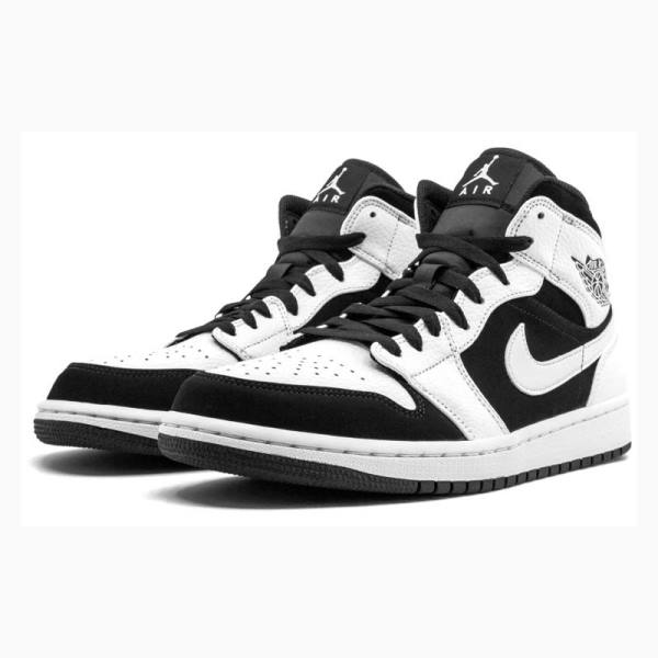 White / Black Men's Nike Mid Basketball Shoes Air Jordan 1 | JD-184MQ