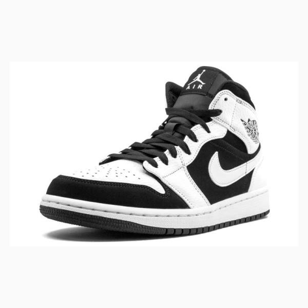 White / Black Men's Nike Mid Basketball Shoes Air Jordan 1 | JD-184MQ