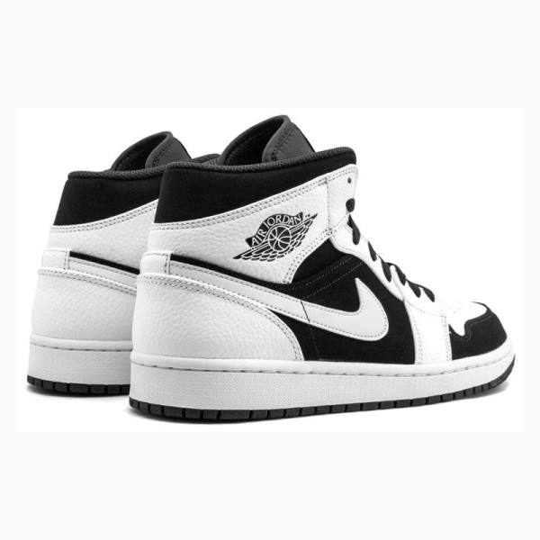 White / Black Men's Nike Mid Basketball Shoes Air Jordan 1 | JD-184MQ