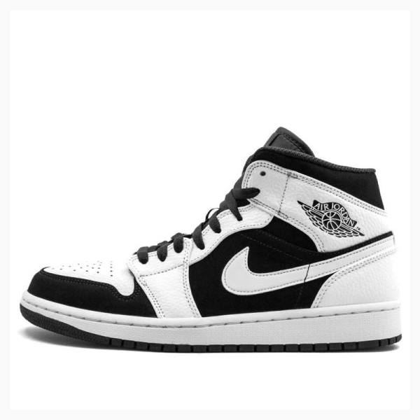 White / Black Men\'s Nike Mid Basketball Shoes Air Jordan 1 | JD-184MQ