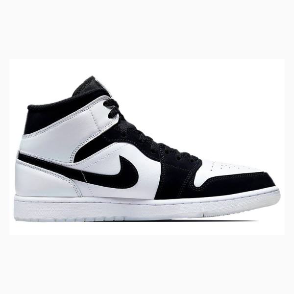 White / Black Men's Nike Mid Diamond Shorts Basketball Shoes Air Jordan 1 | JD-713EG